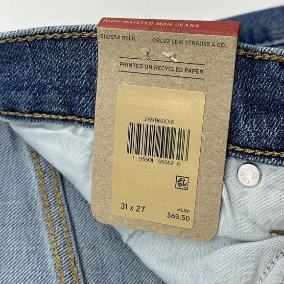 Levi's High Waisted Mom Jeans Women's Size 31x27 Distressed Denim Blue Jeans NWT - Picture 7 of 8